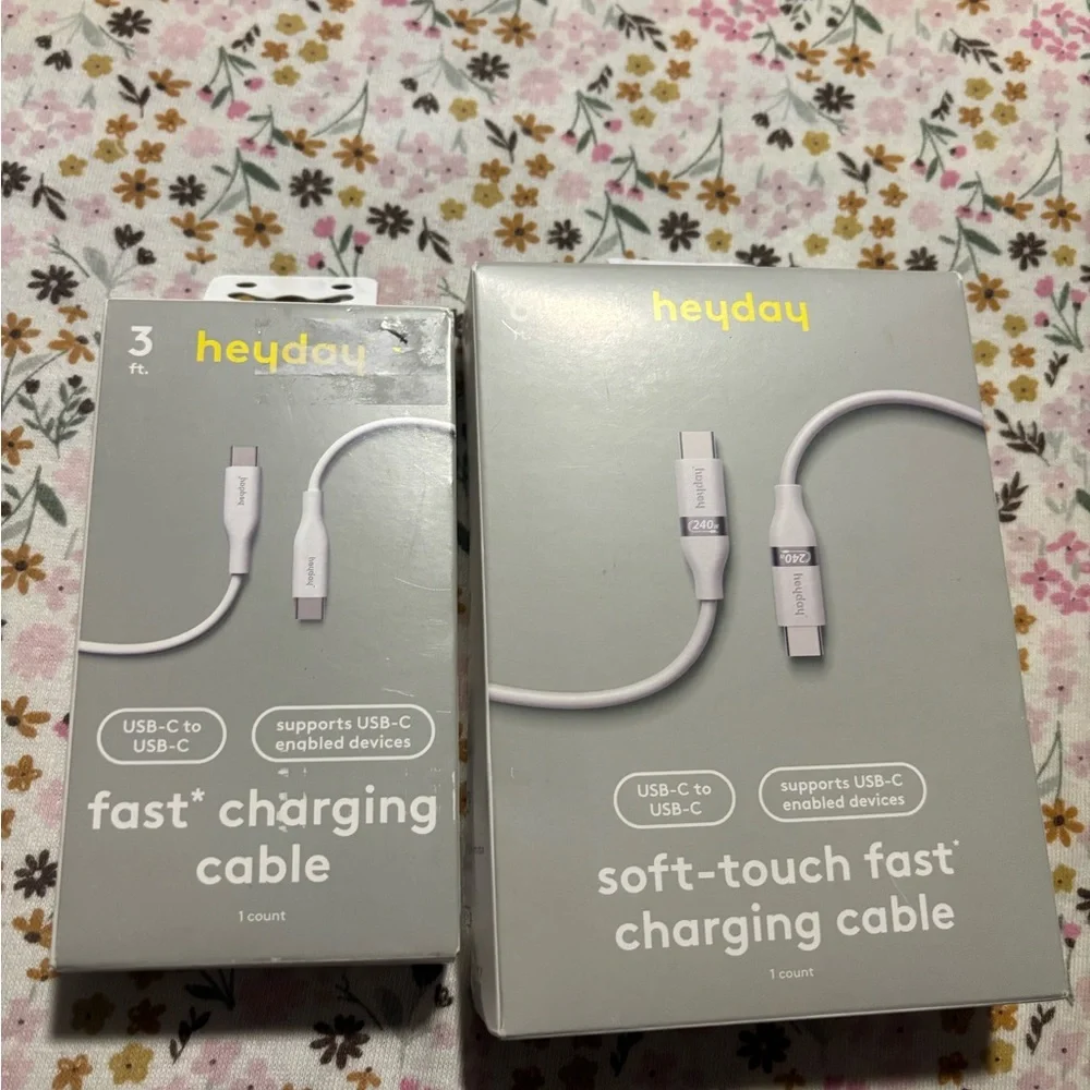 Heyday Soft-Touch Gray USB-C to USB-C Cable 6 and 3 ft.